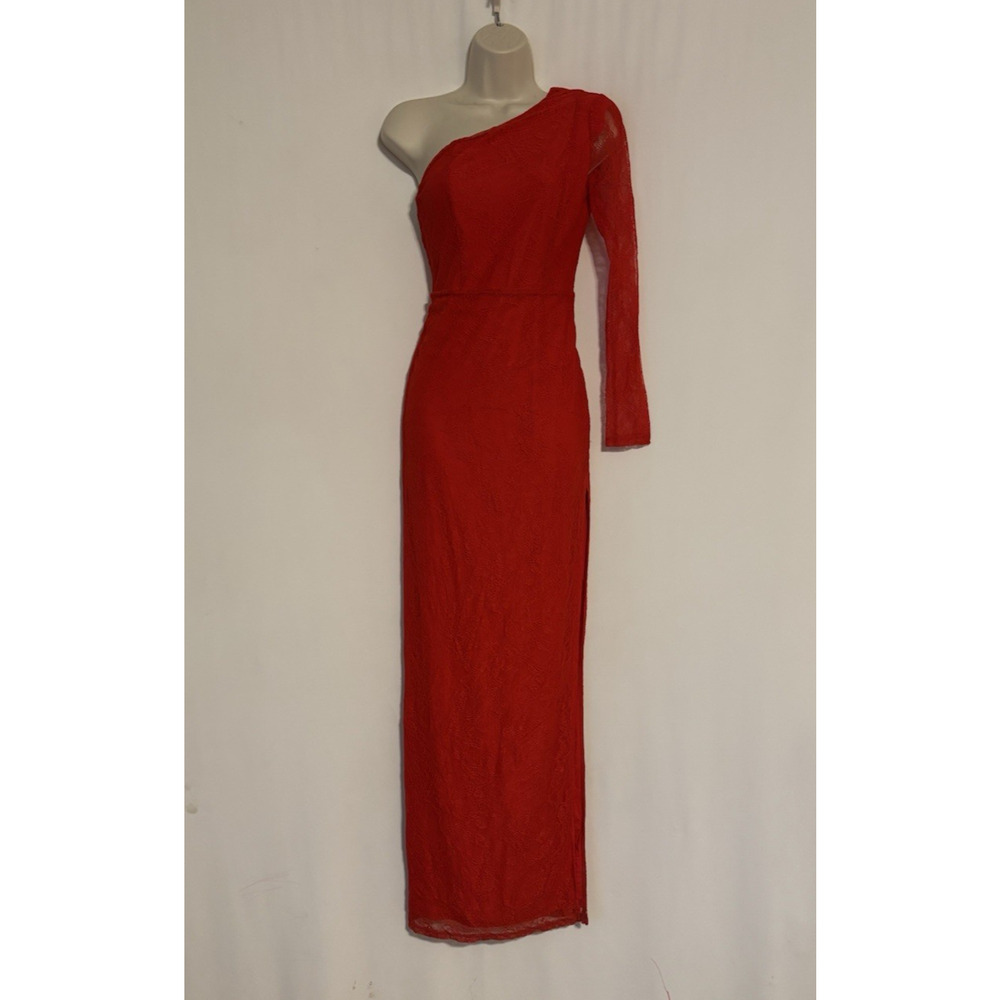NBD Anthropology Dress Gown XS Latham One Shoulder Lace Long Side Slit